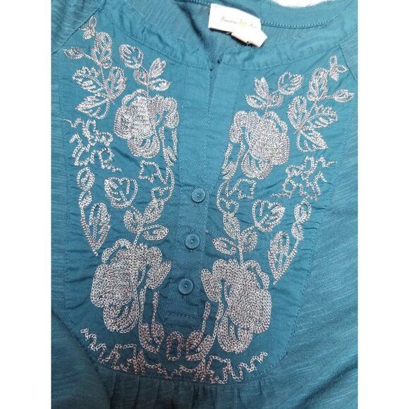 Anthropologie Meadow Rue Womens Embroidered Popover Top XS Blue Long Sleeves - Picture 6 of 8